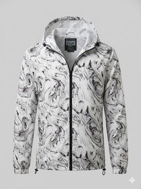 Beautiful Giant Men's White Marble-Print Windbreaker Jacket Lightweight